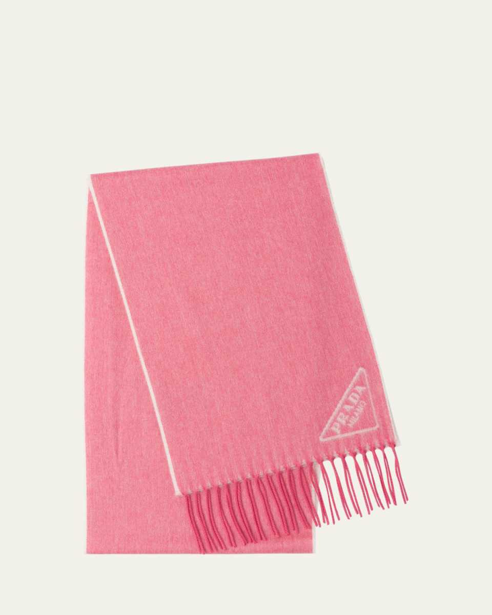 Triangle Logo Cashmere Fringe Scarf